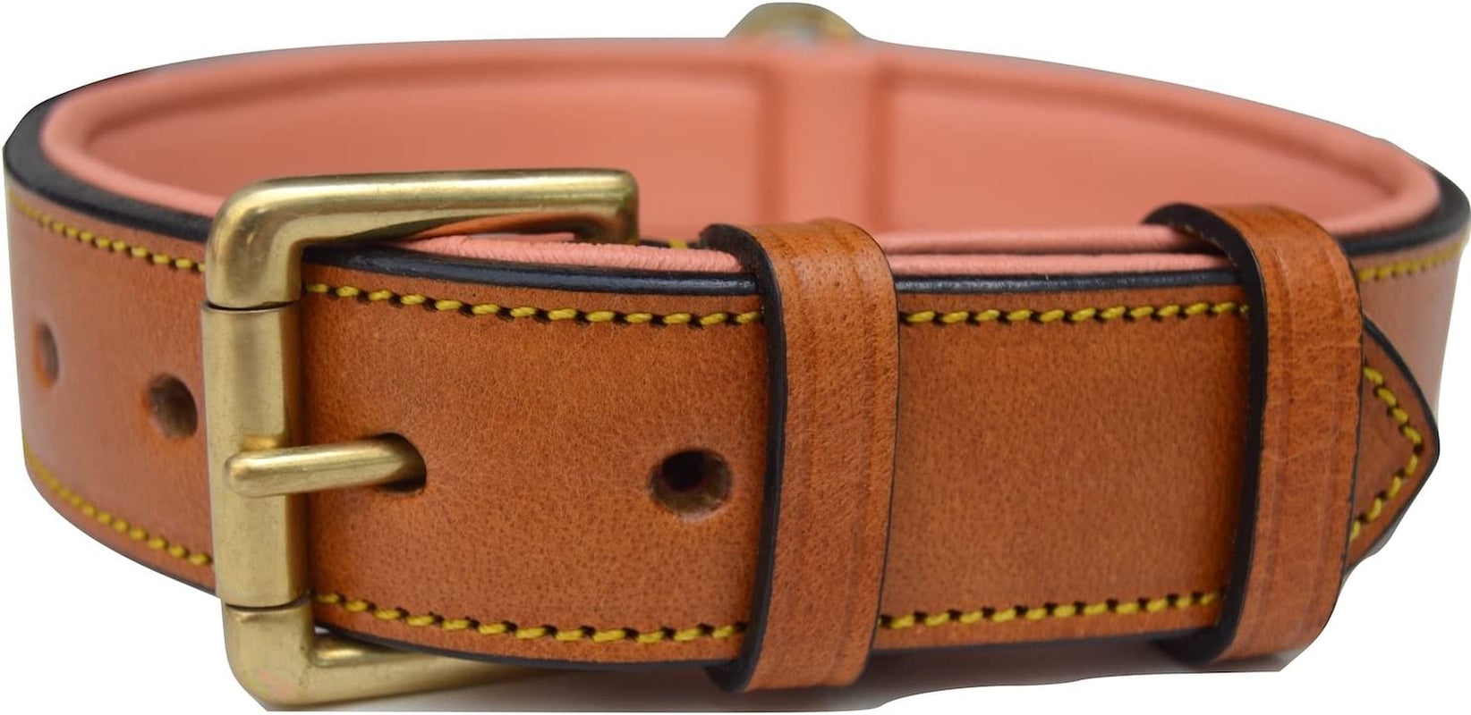 Black Leather Padded Dog Collar, Size Medium, 20" Long X 1" Wide, Neck Size 14.5" to 17.5" Inches