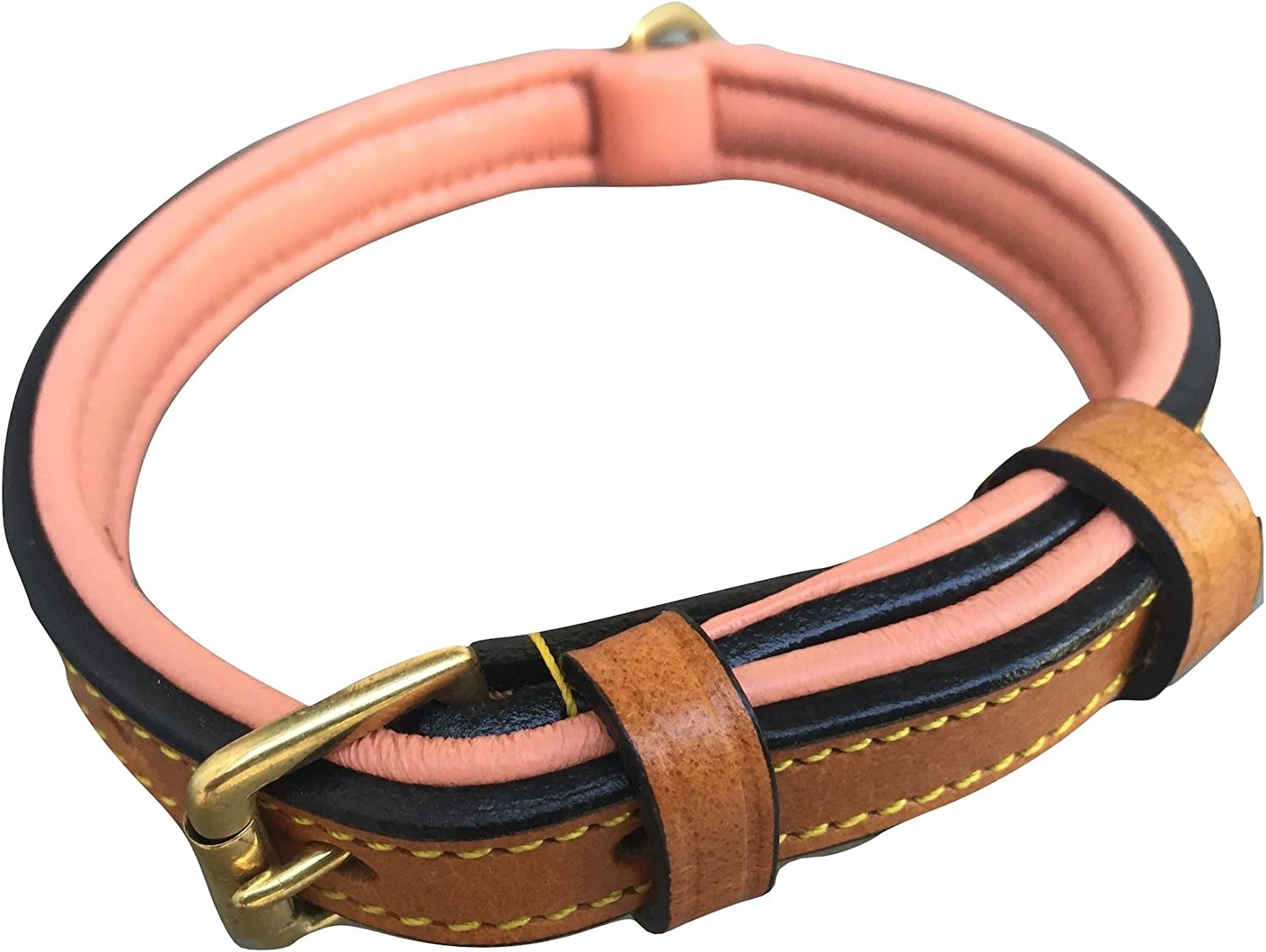 Black Leather Padded Dog Collar, Size Medium, 20" Long X 1" Wide, Neck Size 14.5" to 17.5" Inches