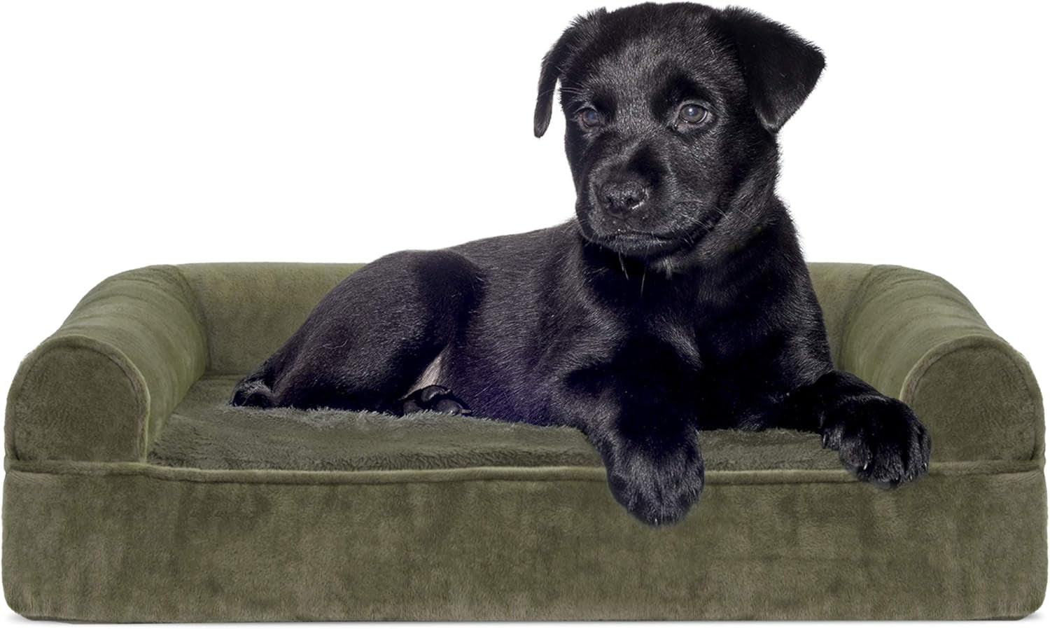 Replacement Dog Bed Cover Faux Fur & Velvet Sofa-Style, Machine Washable - Dark Sage, Jumbo (X-Large)