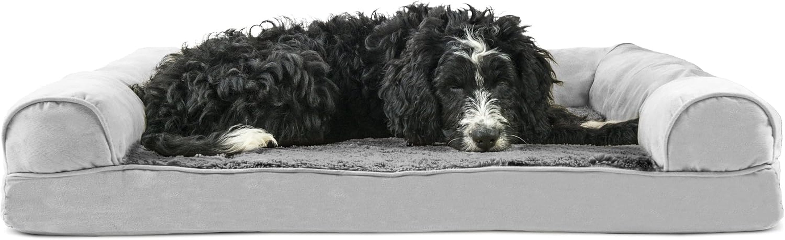Replacement Dog Bed Cover Faux Fur & Velvet Sofa-Style, Machine Washable - Dark Sage, Jumbo (X-Large)