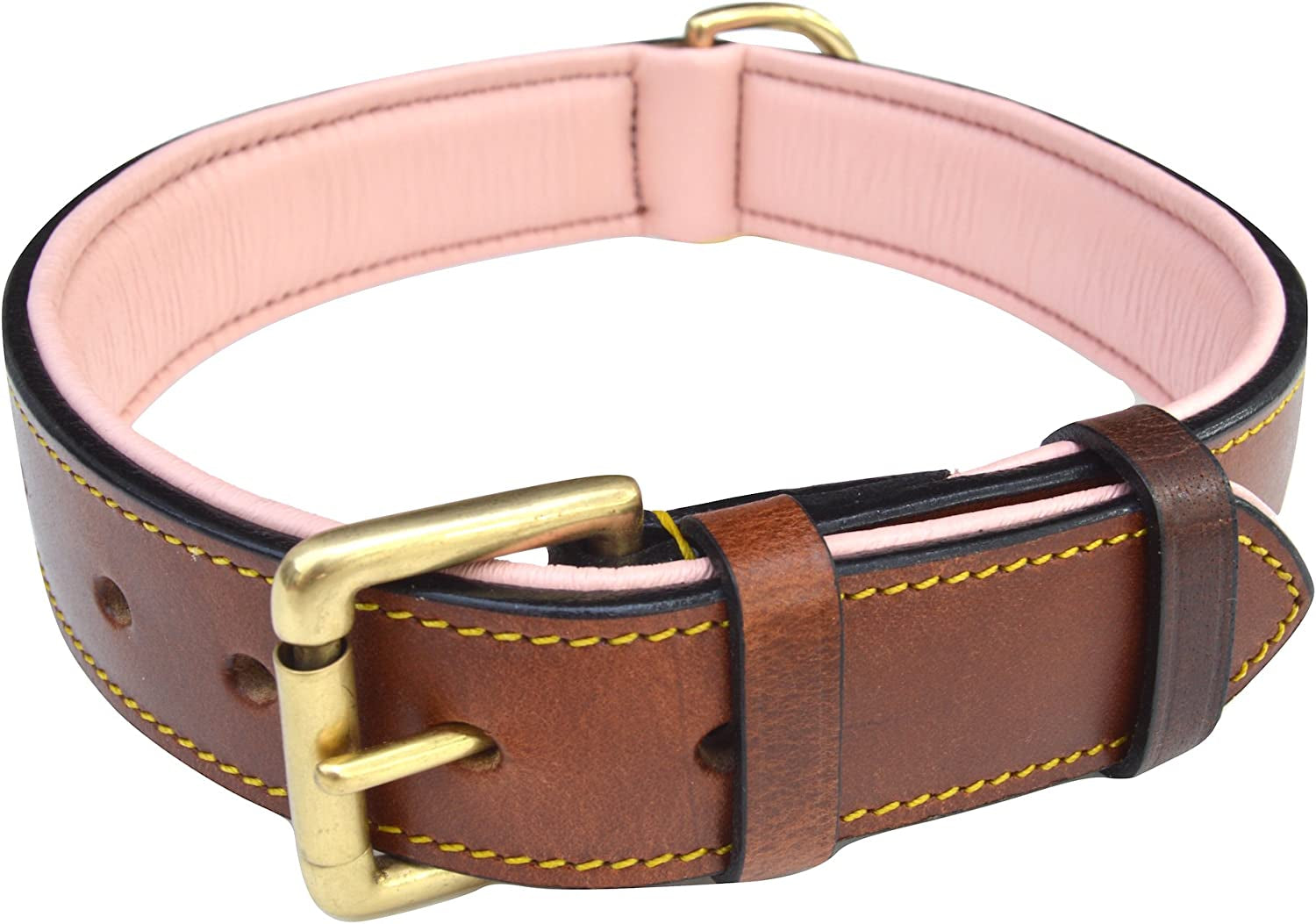 Black Leather Padded Dog Collar, Size Medium, 20" Long X 1" Wide, Neck Size 14.5" to 17.5" Inches