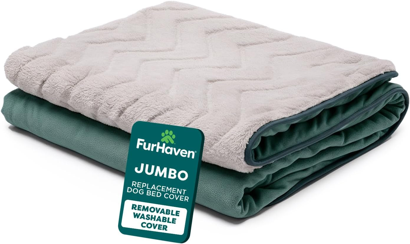 Replacement Dog Bed Cover Faux Fur & Velvet Sofa-Style, Machine Washable - Dark Sage, Jumbo (X-Large)