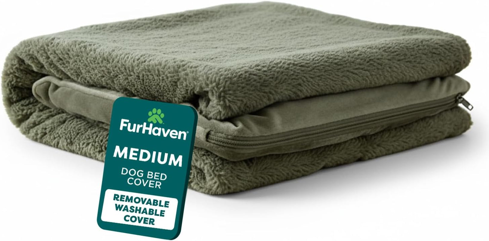 Replacement Dog Bed Cover Faux Fur & Velvet Sofa-Style, Machine Washable - Dark Sage, Jumbo (X-Large)