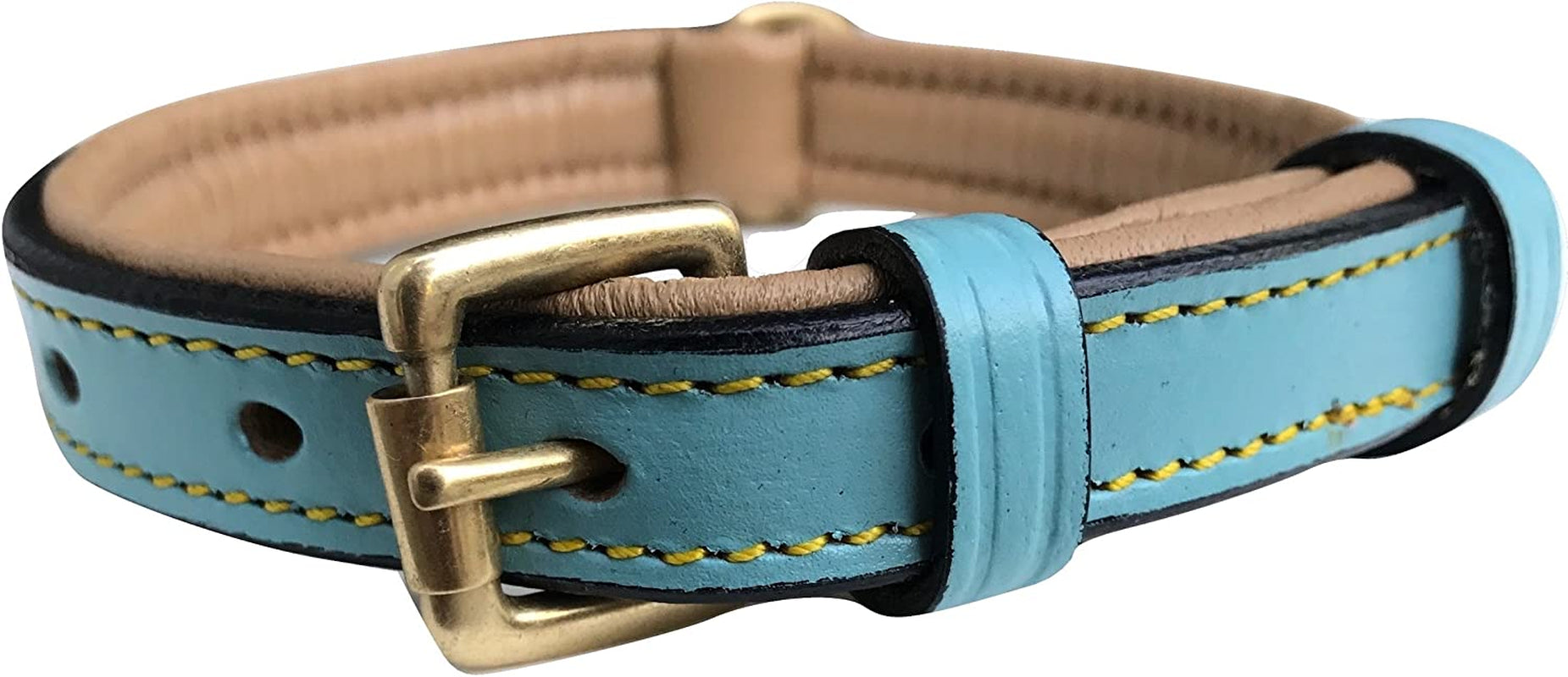 Black Leather Padded Dog Collar, Size Medium, 20" Long X 1" Wide, Neck Size 14.5" to 17.5" Inches