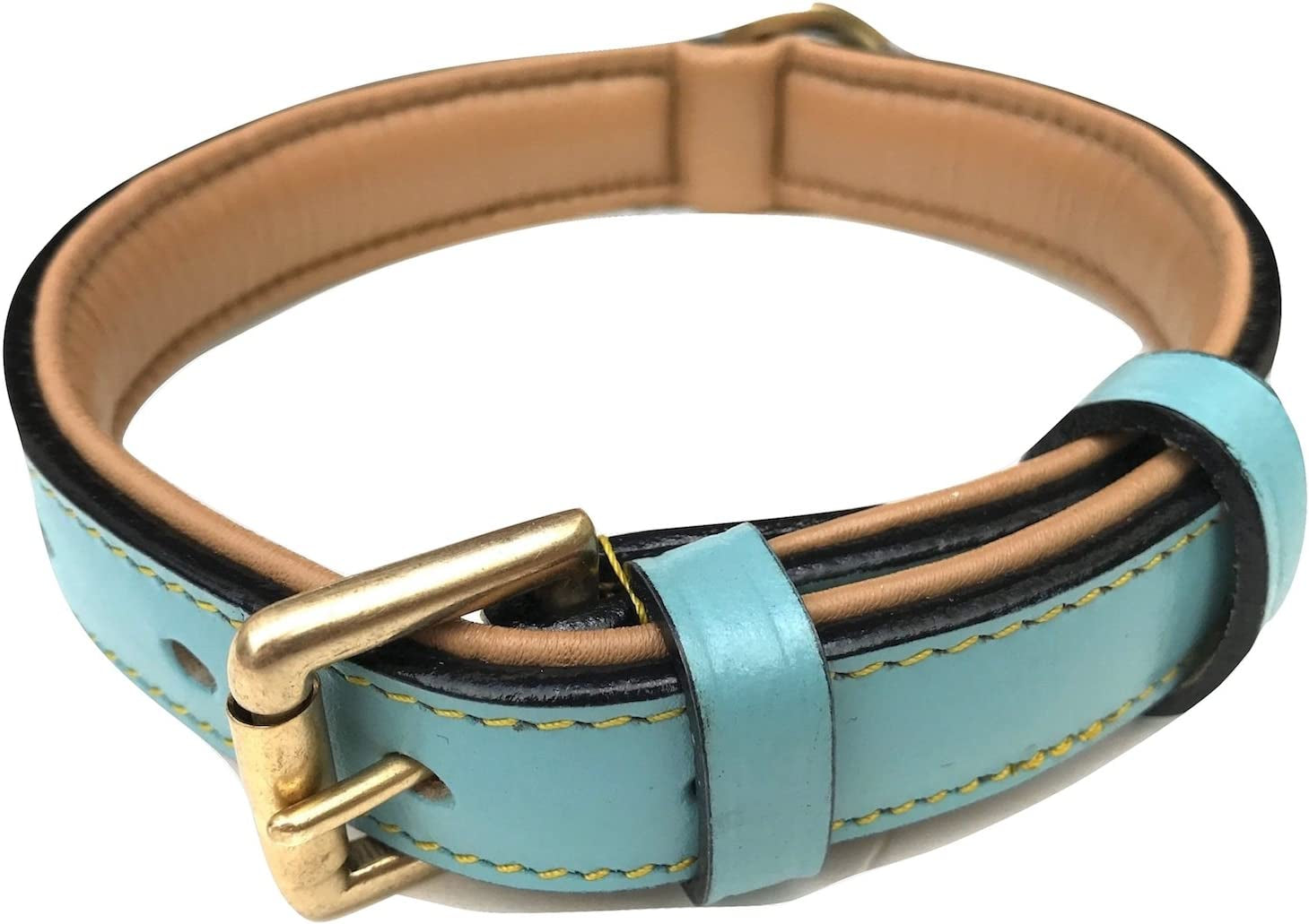 Black Leather Padded Dog Collar, Size Medium, 20" Long X 1" Wide, Neck Size 14.5" to 17.5" Inches