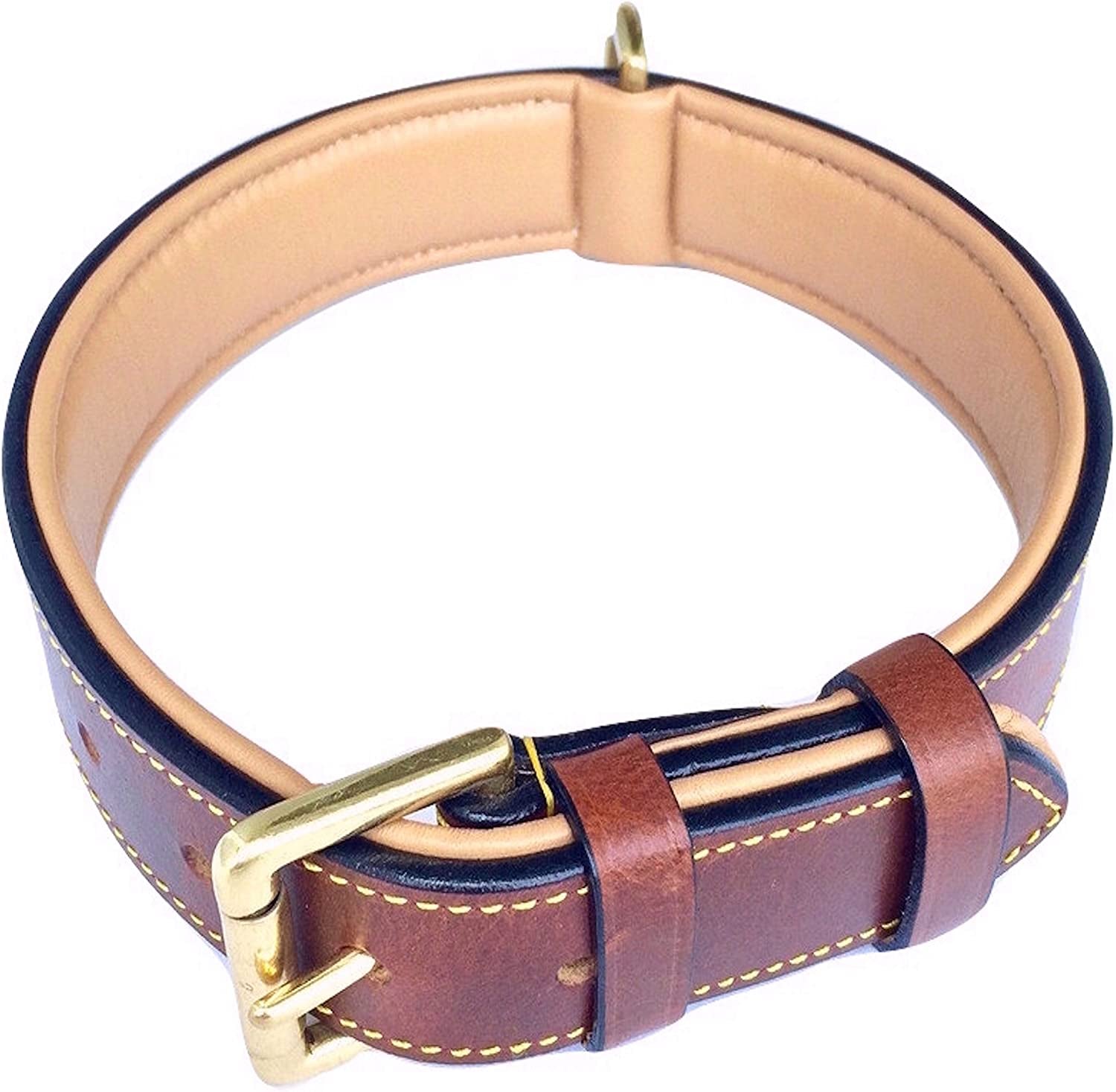 Black Leather Padded Dog Collar, Size Medium, 20" Long X 1" Wide, Neck Size 14.5" to 17.5" Inches