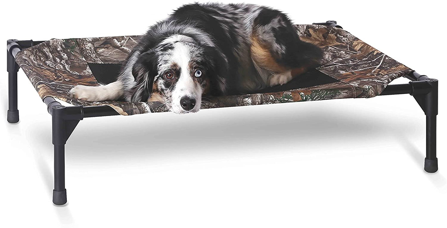 Outdoor Elevated Dog Cot, Breathable Cooling Elevated Cot Hammock Pet Bed for Large Dogs, Washable Mesh Cover, Raised Metal Frame, Collapsible, Portable - Large 42 X 30In Chocolate