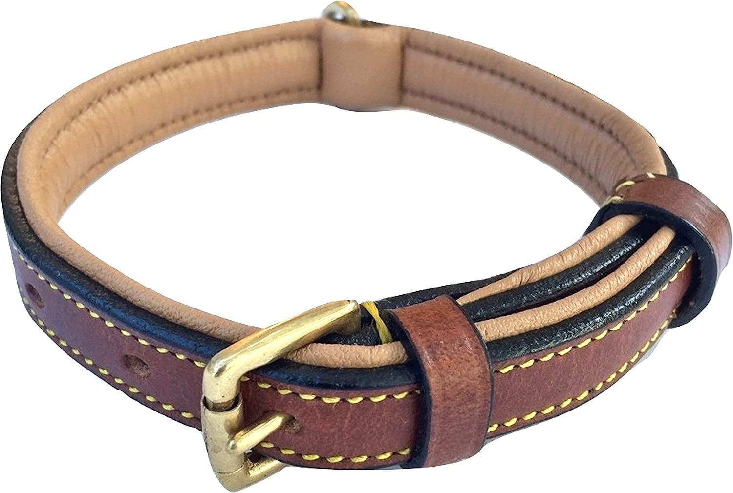 Black Leather Padded Dog Collar, Size Medium, 20" Long X 1" Wide, Neck Size 14.5" to 17.5" Inches