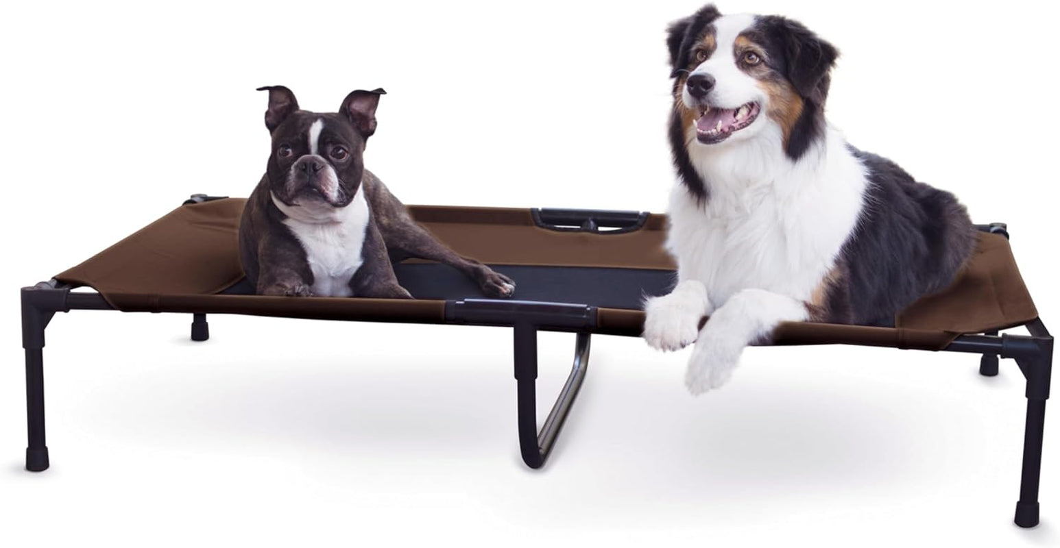 Outdoor Elevated Dog Cot, Breathable Cooling Elevated Cot Hammock Pet Bed for Large Dogs, Washable Mesh Cover, Raised Metal Frame, Collapsible, Portable - Large 42 X 30In Chocolate