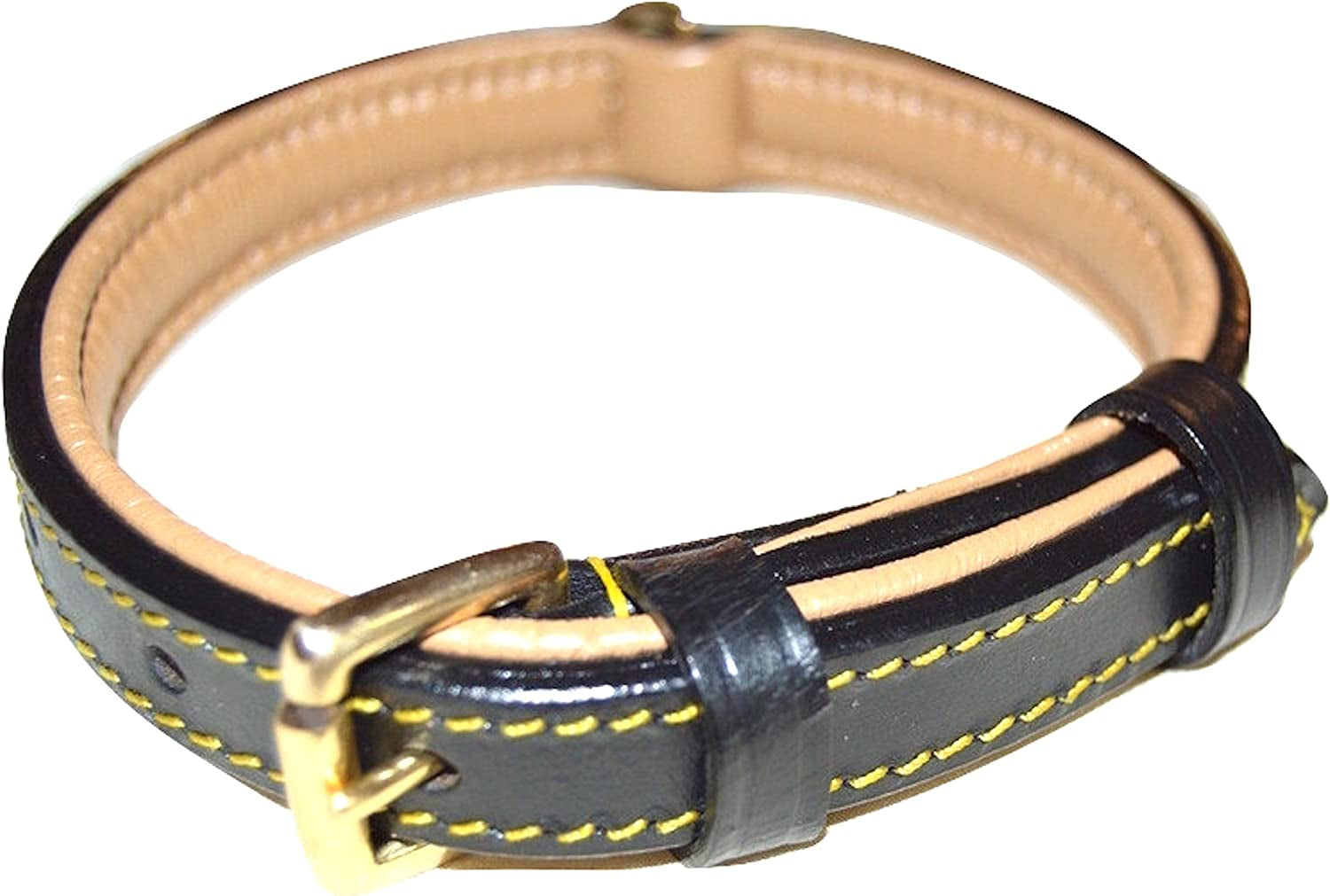 Black Leather Padded Dog Collar, Size Medium, 20" Long X 1" Wide, Neck Size 14.5" to 17.5" Inches