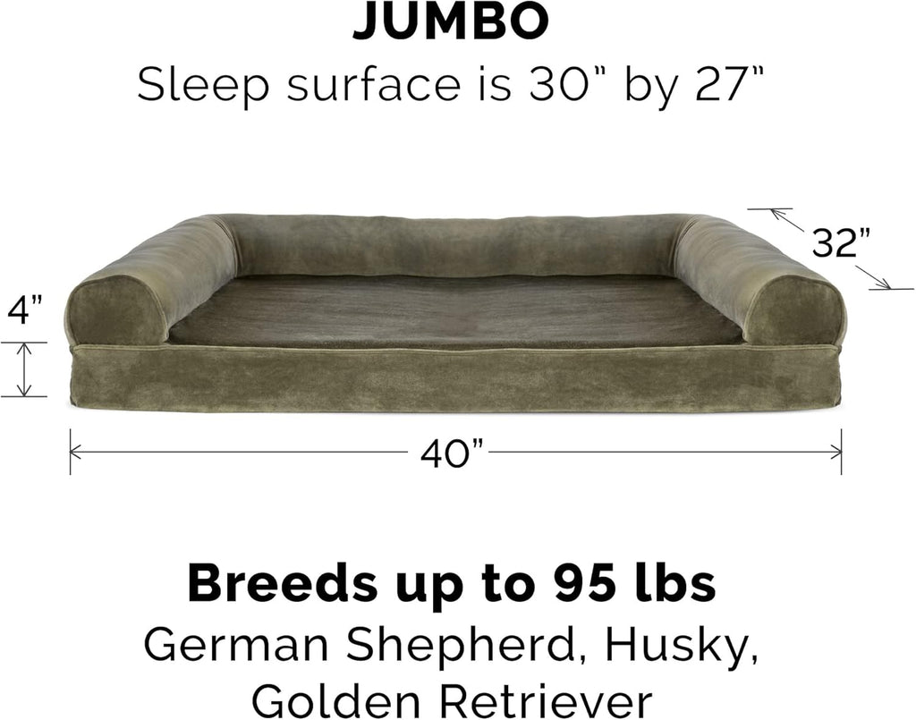 Replacement Dog Bed Cover Faux Fur & Velvet Sofa-Style, Machine Washable - Dark Sage, Jumbo (X-Large)